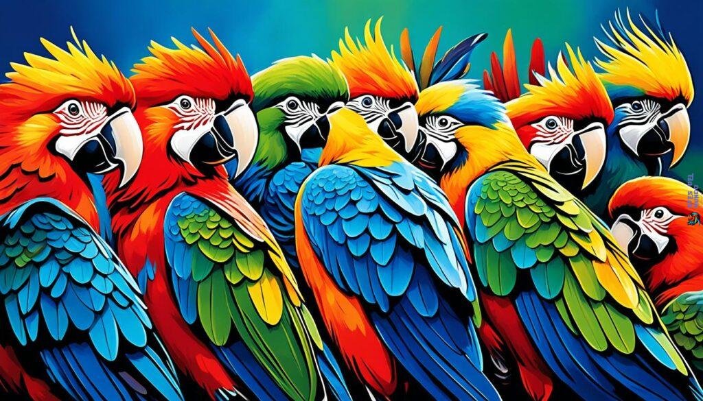 Birds in colorful plumage