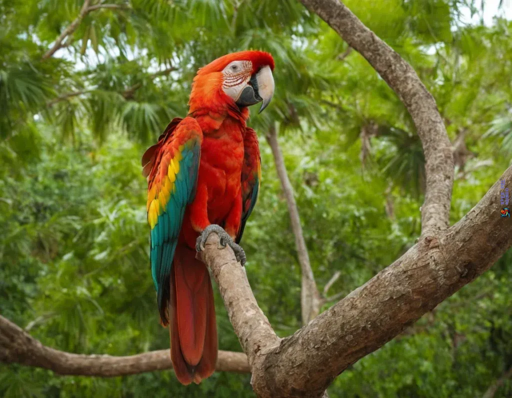 guacamaya presionándose contra el árbol