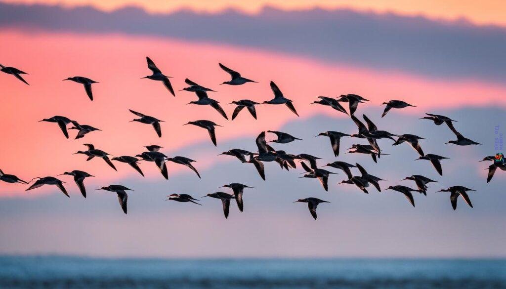 Bar-tailed Godwits in Flight