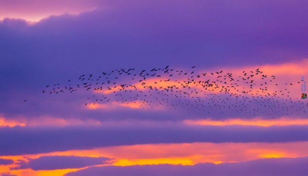 Crepuscular birds in twilight